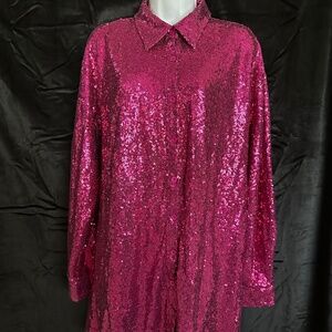12th Tribe, unstoppable fuchsia/pink sequins ,, mini shirt dress, size S